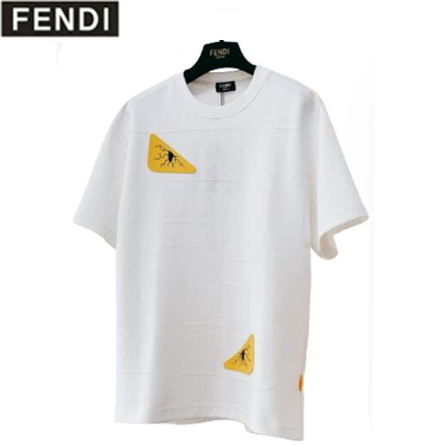 FENDI-05053 펜디 화이트 백 버그 아이 장식 티셔츠 남성용