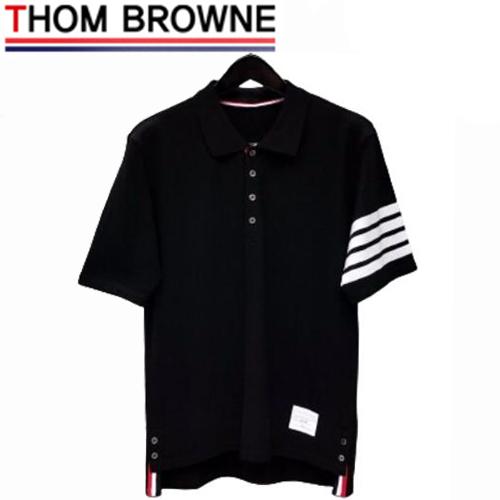THOM BROWNE-05051 톰 브라운 블랙 스트라이프 장식 폴로 티셔츠 남성용