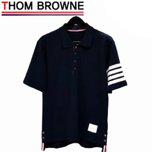 THOM BROWNE-05052 톰 브라운 네이비 스트라이프 장식 폴로 티셔츠 남성용