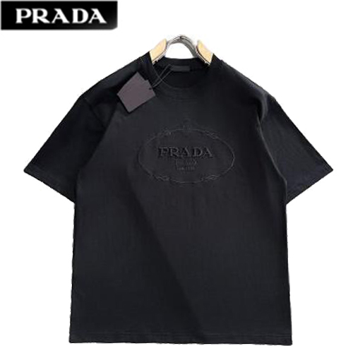 PRADA-031712 프라다 블랙 아플리케 장식 티셔츠 남성용