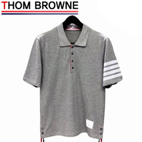 THOM BROWNE-05053 톰 브라운 그레이 스트라이프 장식 폴로 티셔츠 남성용