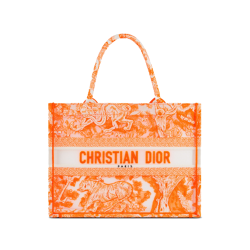 [스페셜오더]DIOR-M1296 디올 형광 오렌지 Toile de Jouy 투명 캔버스 BOOK TOTE 미디엄 백 36CM