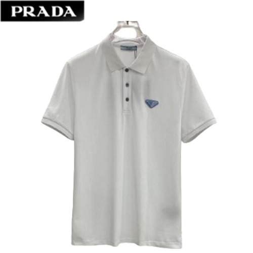 PRADA-05058 프라다 화이트 트라이앵글 로고 폴로 티셔츠 남성용