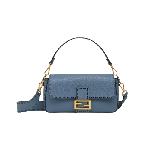 [스페셜오더]FENDI-8BR600 펜디 블루 오버사이즈 탑스티치 셀러리아 미디엄 바게트 백 27CM