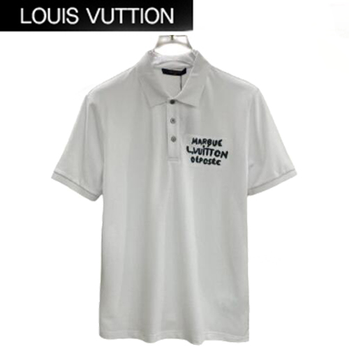 LOUIS VUITTON-050910 루이비통 화이트 아플리케 장식 폴로 티셔츠 남성용