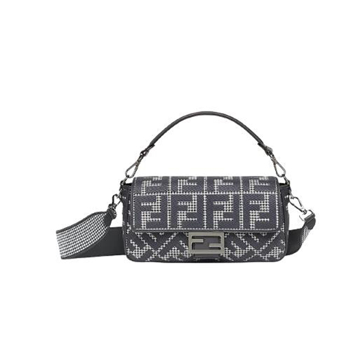 [스페셜오더]FENDI-8BR600 펜디 그레이 하운드투스 울 FF 자수 바게트 백