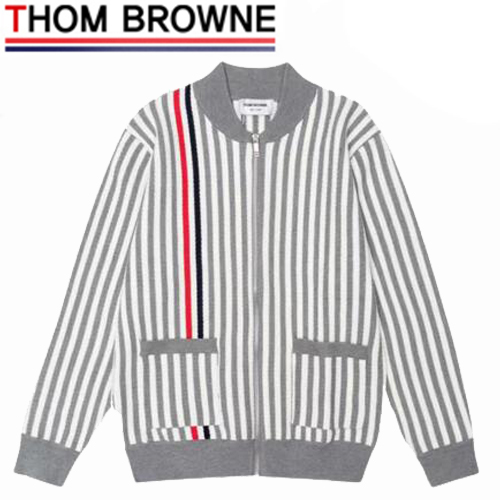 THOM BROWNE-08171 톰 브라운 그레이/화이트 스트라이프 장식 니트 재킷 남성용