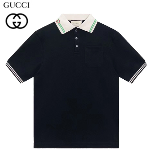 GUCCI-06081 구찌 블랙 스트라이프 장식 폴로 티셔츠 남성용