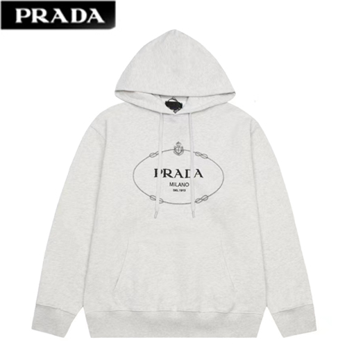 PRADA-08241 프라다 화이트 아플리케 장식 후드 티셔츠 남여공용