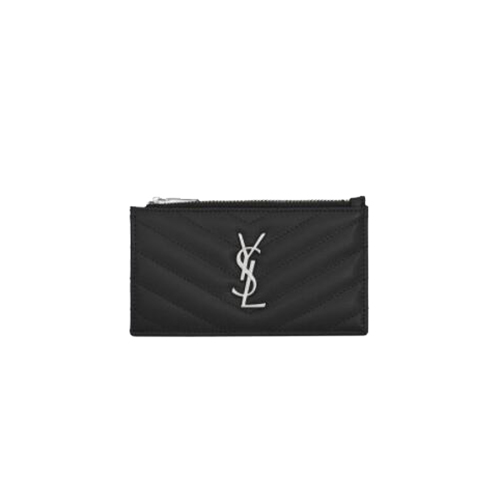 [스페셜오더]SAINT LAURENT-607915 생 로랑 블랙 모노그램 프라그망 실버 메탈 지퍼 카드 케이스