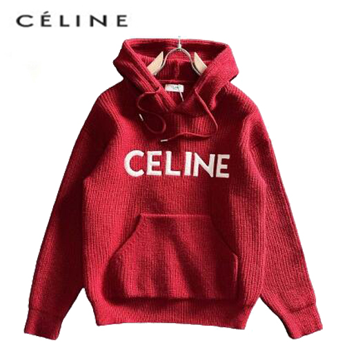 CELINE-01052 셀린느 레드 CELINE 아플리케 장식 후드 티셔츠 남여공용