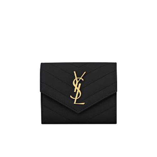 [스페셜오더]SAINT LAURENT-403943 생 로랑 블랙 그랑 드 뿌드르 텍스처드 마틀라세 가죽 모노그램 골드메탈 컴팩트 3단 지갑