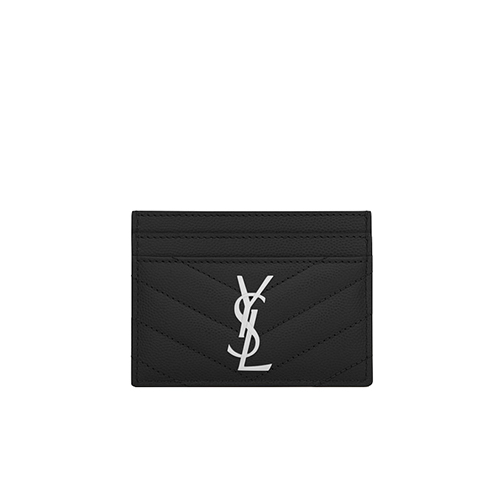 [스페셜오더]SAINT LAURENT-423291 생 로랑 블랙 그랑 드 뿌드르 텍스처드 마틀라세 가죽 실버 모노그램 신용카드 케이스