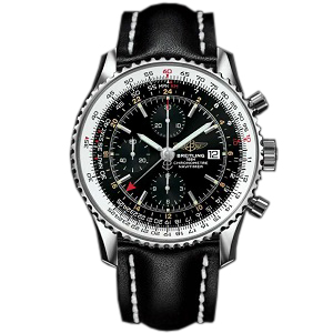 [스페셜오더]BREITLING-브라이틀링 내비타이머 월드 스틸 블랙다이얼/블랙가죽스트랩 워치 46mm 