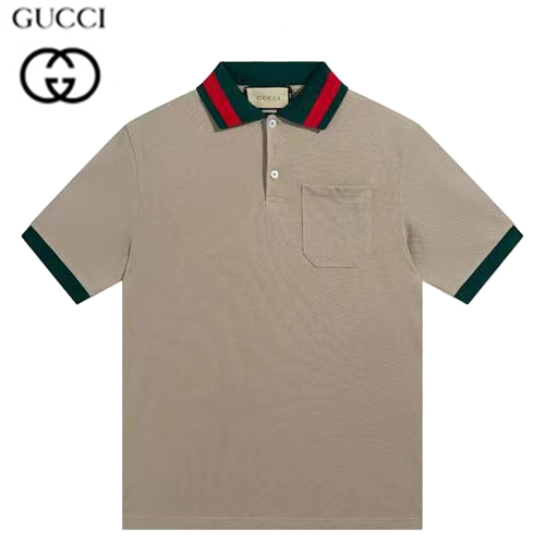 GUCCI-06084 구찌 베이지 Web 스트라이프 장식 폴로 티셔츠 남성용