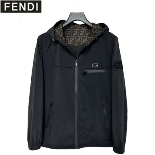 FENDI-03225 펜디 블랙 나일론  FF 디테일 바람막이 후드 재킷 남성용