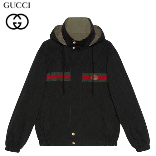 GUCCI-03056 구찌 블랙 Web 스트라이프 장식 양면 바람막이 후드 재킷 남성용