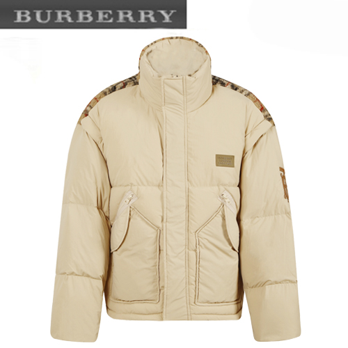 BURBERRY-12186 버버리 베이지 체크 무늬 시어링 장식 패딩 남여공용