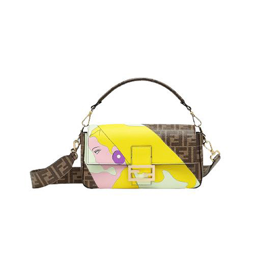 [스페셜오더]FENDI-8BR600 펜디 멀티컬러 FF 글레이즈 패브릭 인레이 미디엄 바게트 백