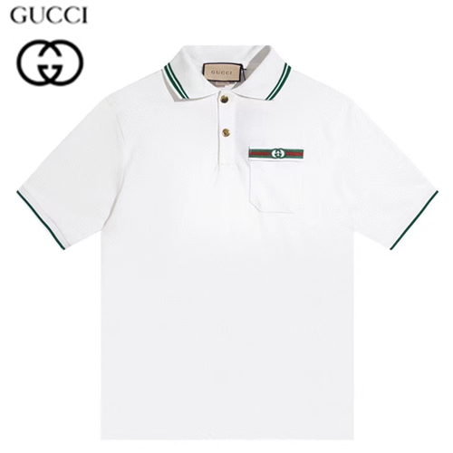 GUCCI-06086 구찌 화이트 스트라이프 장식 폴로 티셔츠 남성용