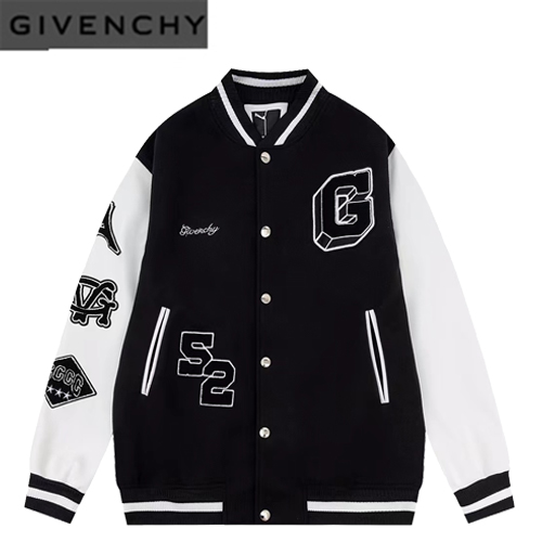 GIVENCHY-09047 지방시 블랙 아플리케 장식 베이스볼 재킷 남여공용