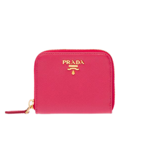 PRADA-1MM268 프라다 사피아노 메탈릭 골드 가죽 동전 지갑 핫핑크 